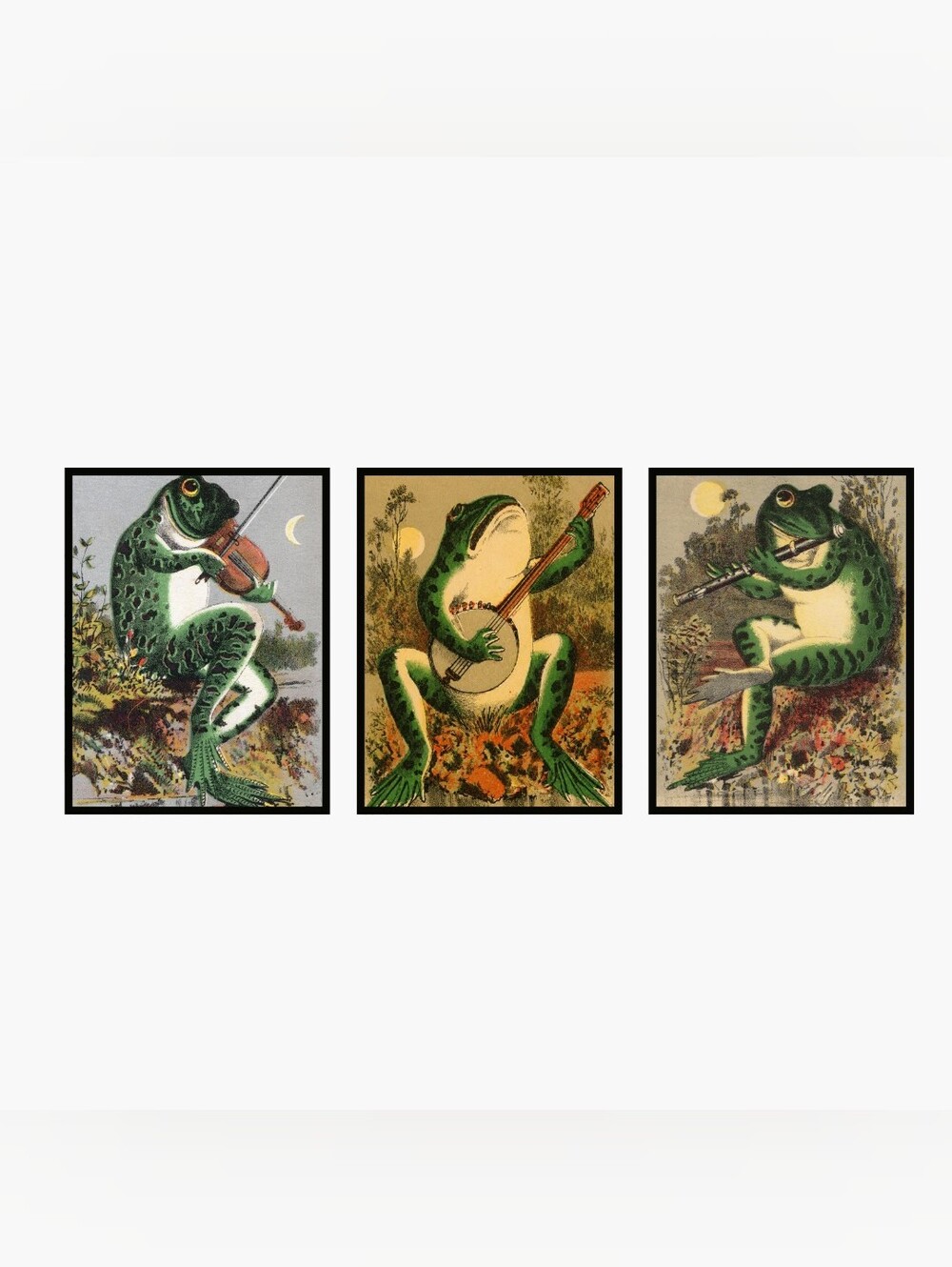 Green Frog Art Prints - 3-Piece Musical Frog Set
